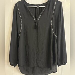 J. Crew Black V-Neck Tassel Tunic with Contrast Braid